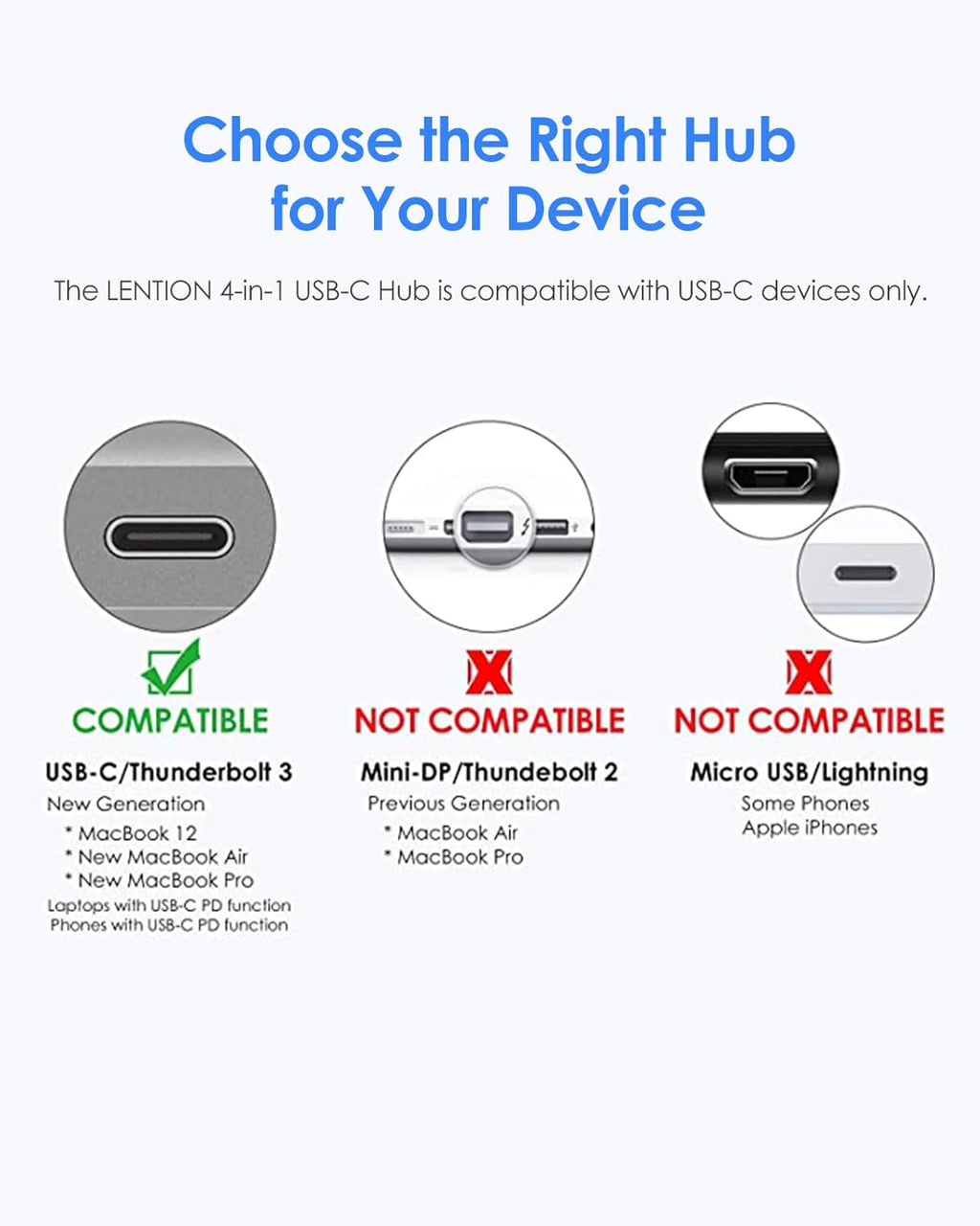 LENTION 4-in-1 USB-C Hub with Type C, USB 3.0, USB 2.0 for 2024-2016 MacBook Pro (M1-M4), iPhone 16-15 New Mac Air/Surface, ChromeBook, More, Multiport Charging & Connecting Adapter (C13, Silver)