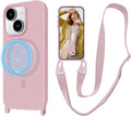 for iPhone 16 Case with Lanyard [Compatible with MagSafe], Crossbody Phone Case with Neck Strap Adjustable, Magnetic Phone Cover for iPhone 16 6.1'' Pink
