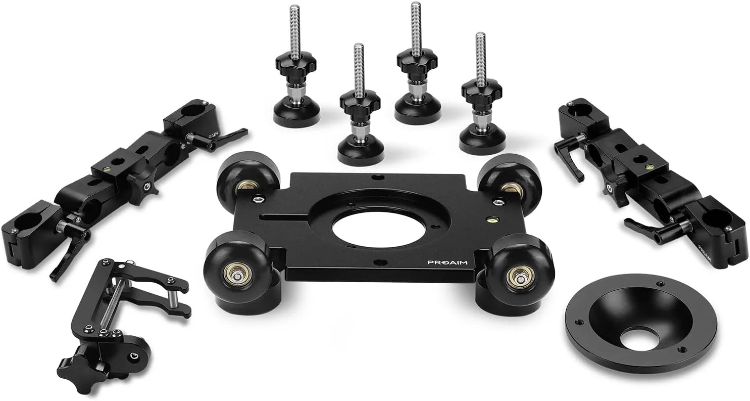 PROAIM Polaris Mini Portable Video Camera Dolly w Universal Track Ends | Mitchell & 75mm Bowl Mount | Compatible Track Rail Diameter – Ø 32‐34mm | Offers Payload of 34kg / 75lb (DL-PLRS-M01)