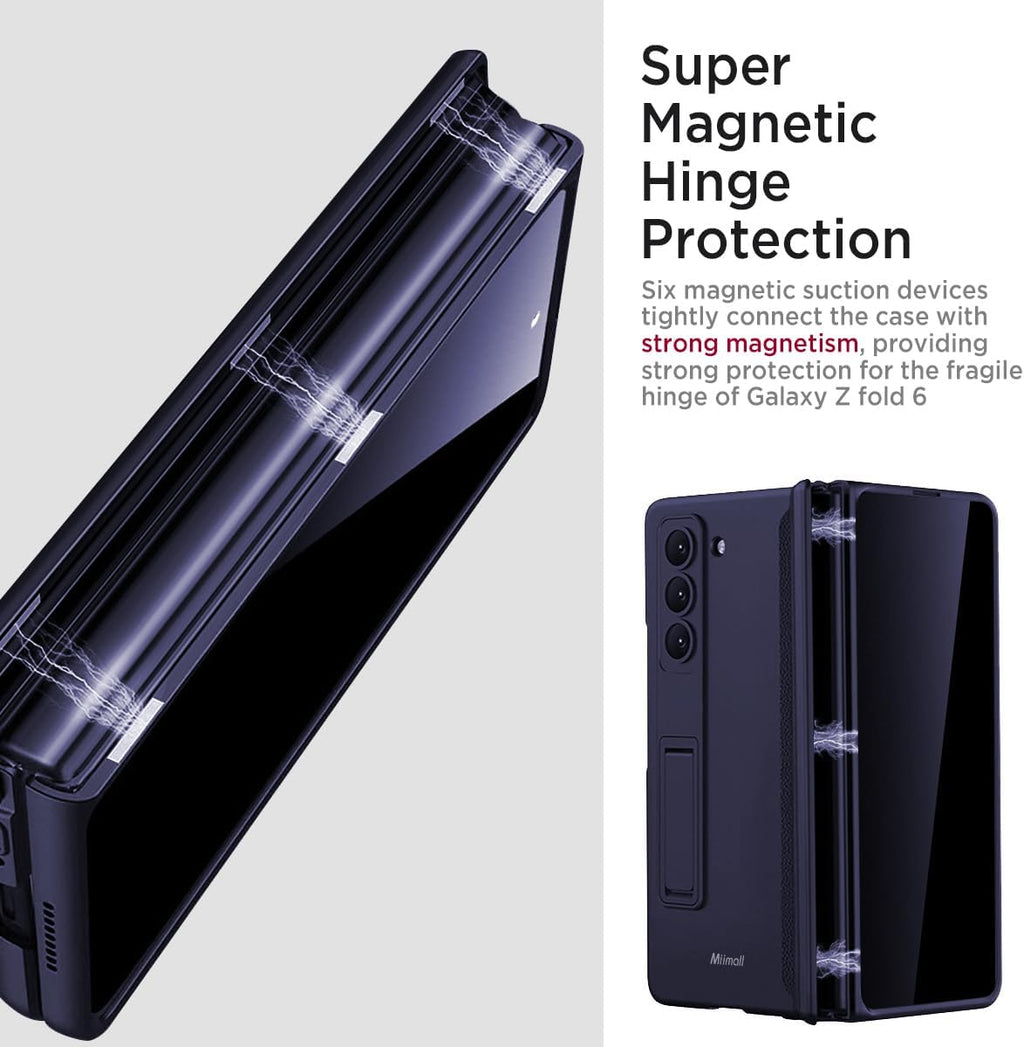 Miimall for Z Fold 6 Case with Privacy Screen Protector, [Military Grade Drop Protection] Built-in Adjustable Kickstand & Magnetic Hinge Protection Shockproof Phone Case for Galaxy Z Fold 6 5G Navy