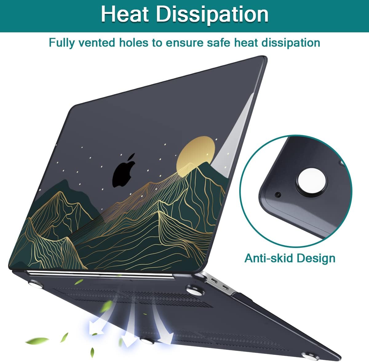 Teryeefi for MacBook Air M1 13 inch Case 2018 2019 2020 (Model A2337 A2179 A1932) with Touch ID & Retina, Printing Hard Shell Case + Keyboard Cover + Screen Protector, Landscape