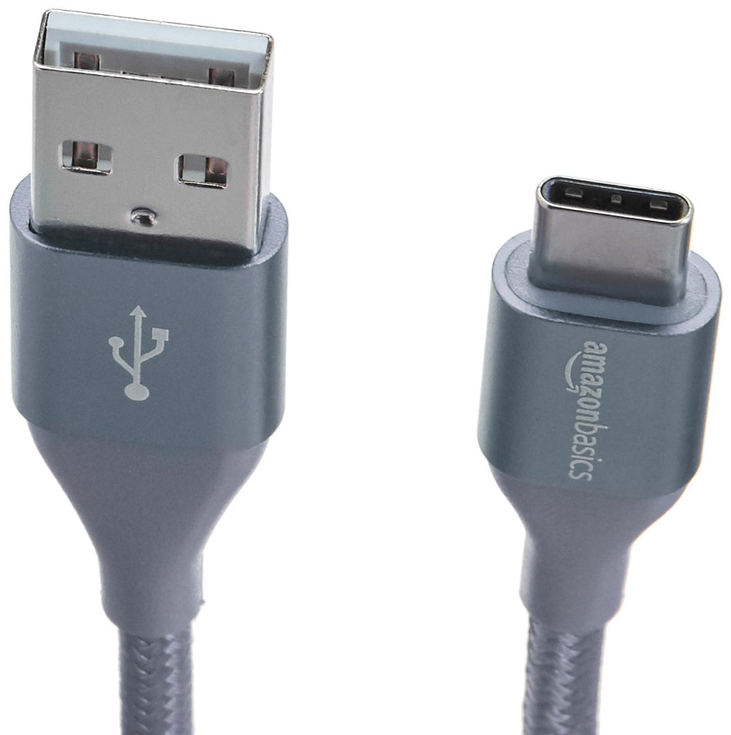 Amazon Basics USB-C to USB-A 2.0 Fast Charger Cable, Nylon Braided Cord, 480Mbps Speed, USB-IF Certified, for Apple iPhone 16/15, iPad, Samsung Galaxy, Tablets, Laptops, 10 foot, Dark Grey