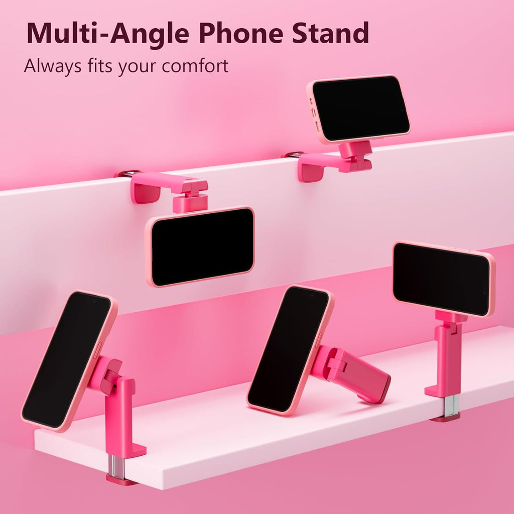 MiiKARE Travel Essentials Magnetic Airplane Phone Holder, Universal Handsfree Phone Mount for Flying with 360 Degree Rotation, Travel Must Haves Phone Stand for Desk, Tray Table, BarbiePink