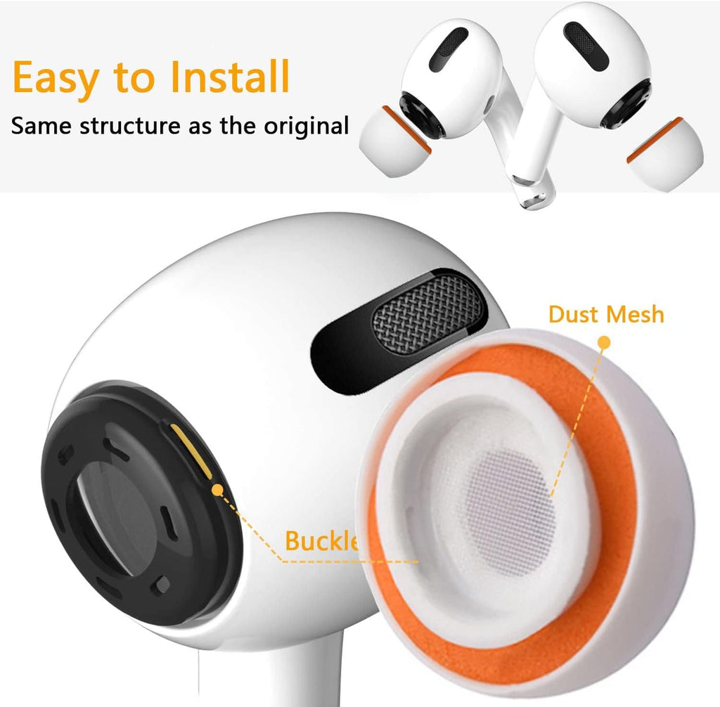 Airpod Pro Ear Tip Memory Foam & Silicone Hybrid Ear Tips, Perfect Noise Reduction, Stays in Your Ears, Ultra-Comfort, Anti-Slip Eartips, Fit in The Charging Case (Orange, Assorted S/M/L)