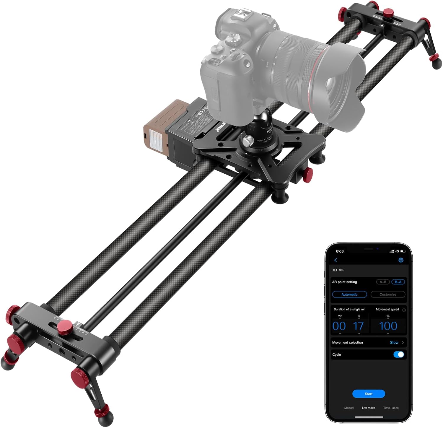 NEEWER 31.5"/80cm Motorized Camera Slider, App Wireless Control DSLR Carbon Fiber Dolly Rail Slider with 4400mAh F750 Battery (Charger Not Included), Support Video Mode, Time Lapse Photography, ER1-80