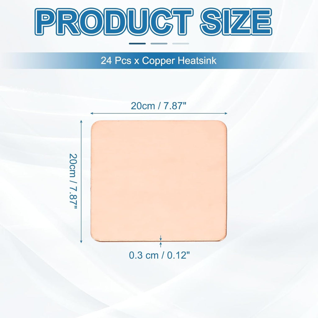 PATIKIL Copper Heatsink Pad Shims, 24 Pcs 20x20x0.3mm Copper Pad Shim IC Chipset GPU CPU Thermal Heatsink for Cooling Laptop Desktop Computer