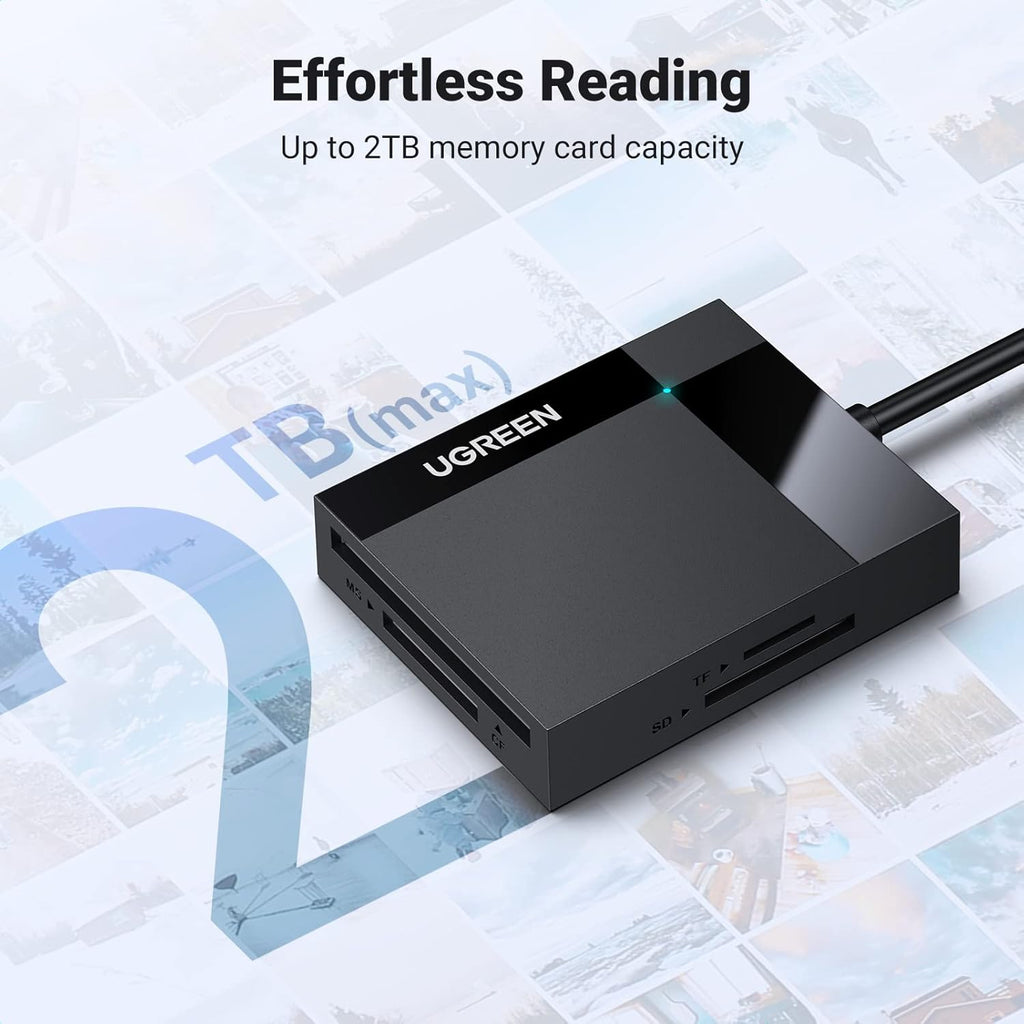 UGREEN SD Card Reader USB 3.0 Card Hub Adapter 5Gbps Read 4 Cards Simultaneously CF, CFI, TF, SDXC, SDHC, SD, MMC, Micro SDXC, Micro SD, Micro SDHC, MS, UHS-I (Black)