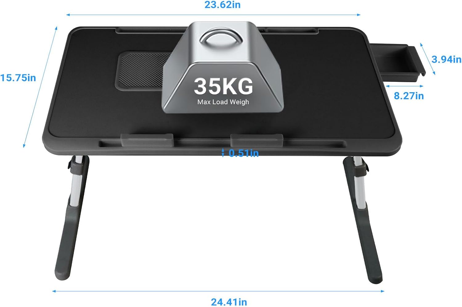 Laptop Lap Desk Include Cooling Fan,Adjustable Lap Desk with Light Fan,Folding Laptop Desk for Bed with USB,Bed Desk with Storage Drawer 56 * 32cm,Black