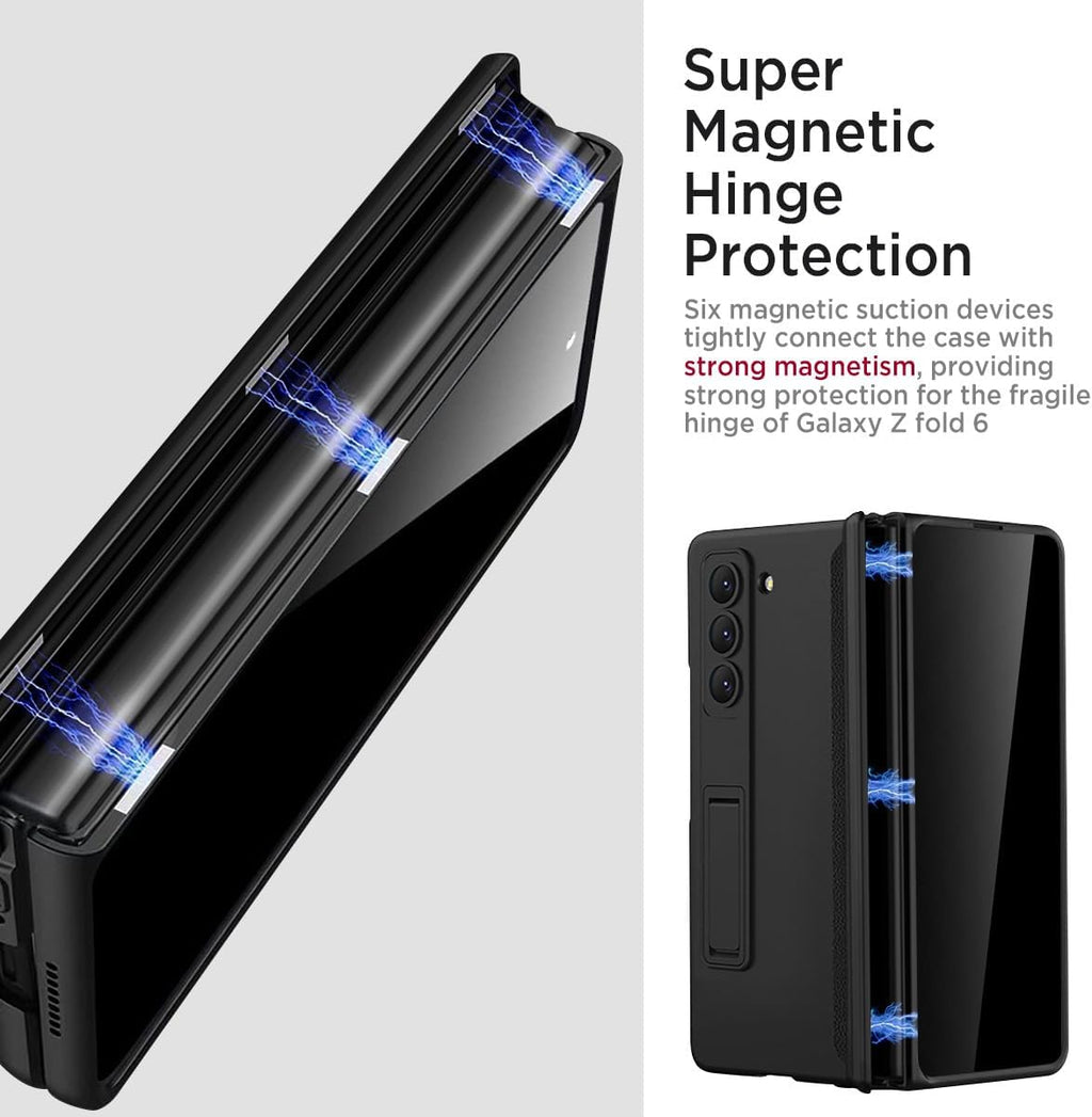 Miimall for Samsung Galaxy Z Fold 6 Case with Privacy Screen Protector, [Anti Spy] Built-in Adjustable Kickstand & Magnetic Hinge Protection Full-Body Protective Case for Galaxy Z Fold 6 5G Black