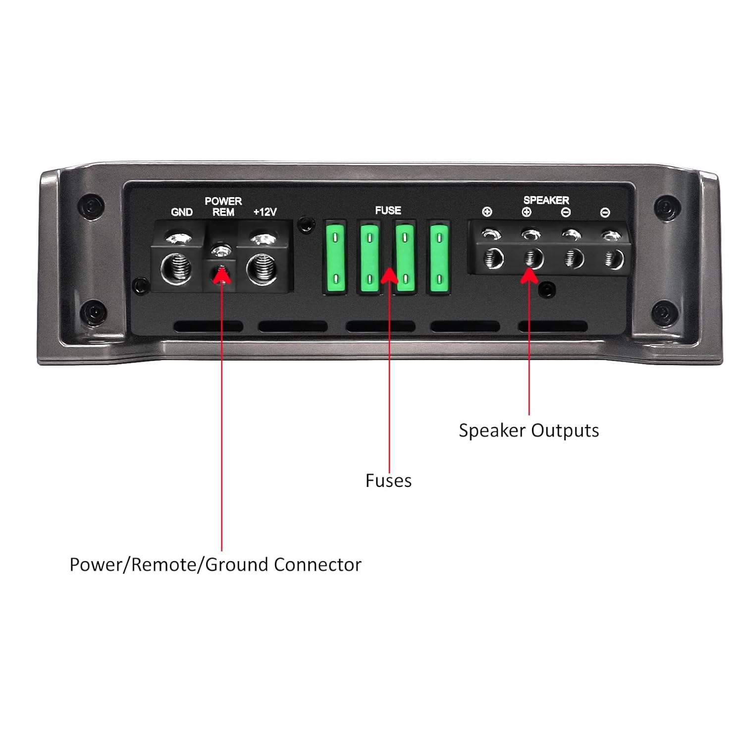 Recoil RED1200-1 2500 Watts Class-D Strappable Car Audio Mono-Block Subwoofer Amplifier, 1 Ohm Stable, Remote Bass Knob Included
