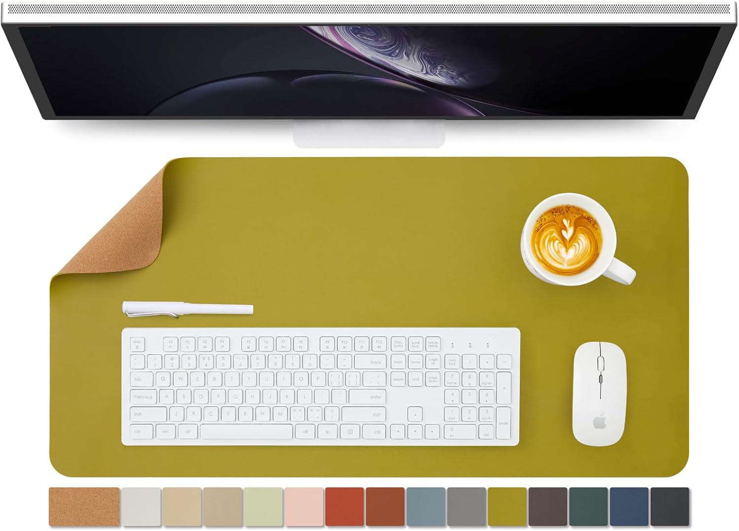 Cork Desk Mat - Dual-Sided Desk Pad for Office and Home - Desk Organization and Accessories - Ideal for Large Mouse Pad and Desk Mats on Top of Desks(Olive Green,27.6"x 13.8")