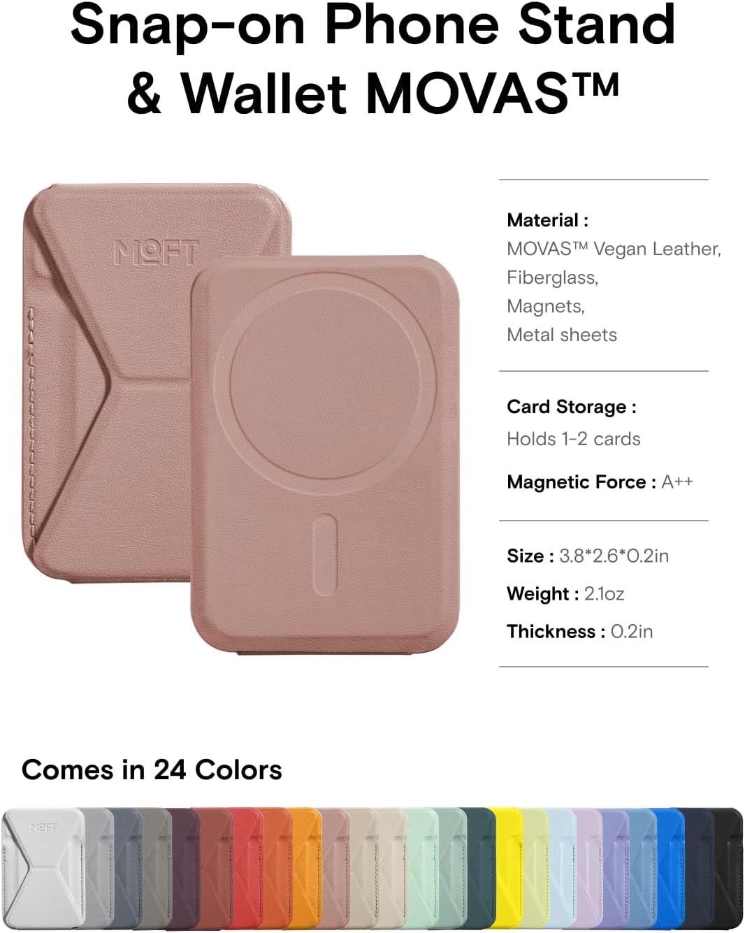 MOFT Magnetic Wallet Stand Compatible with iPhone 16/15/14/13/12 Series, Angle Adjustment & Magsafe Compatible MOVAS Phone Stand,Classic Nude