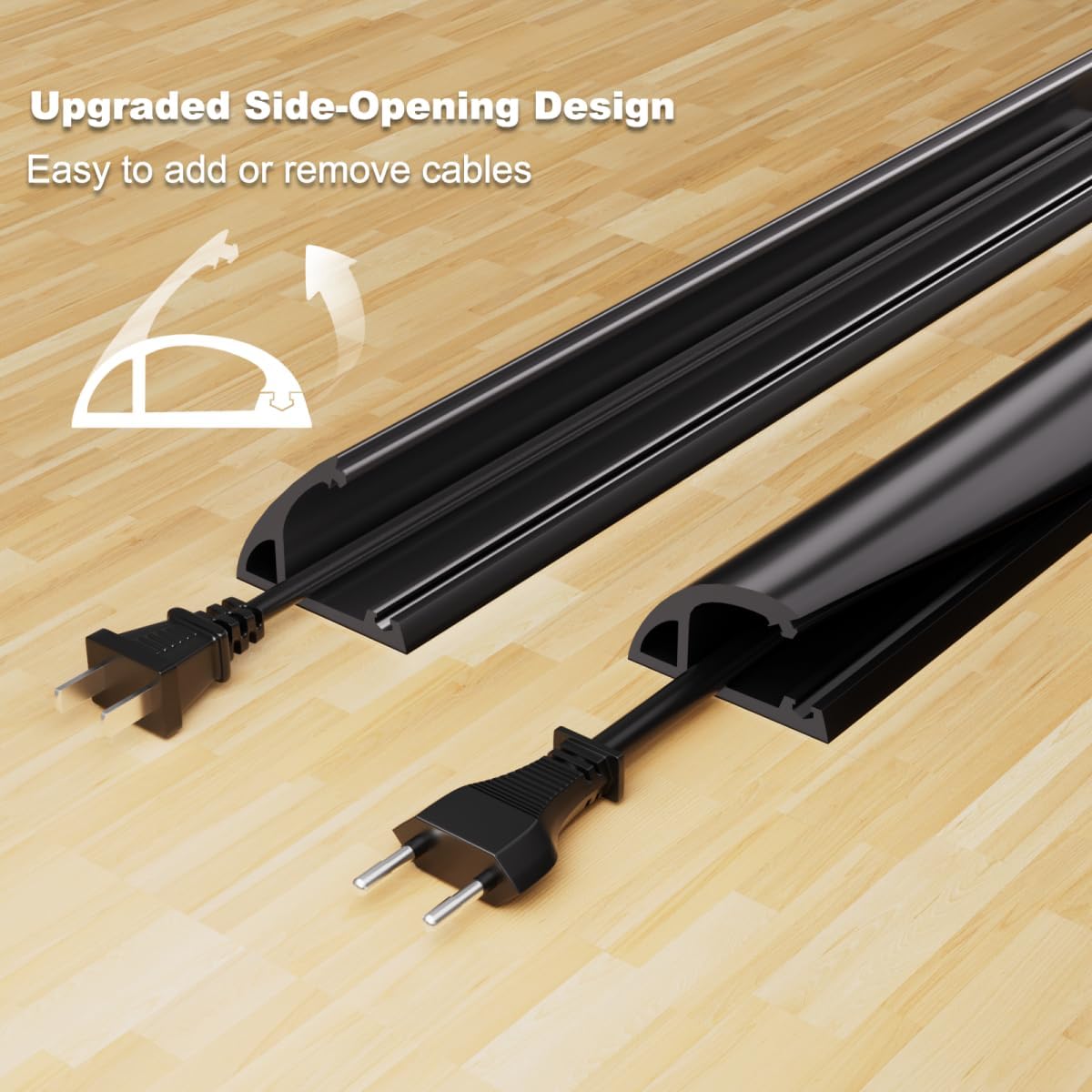 6FT Side-Open Extension Cord Covers for Wires on Floor,Silicone Power Cable Protector Cord Hider Management Strip,Hide Electric Wire on Carpet,Chord Runner Protective Safety Wiremold,Black