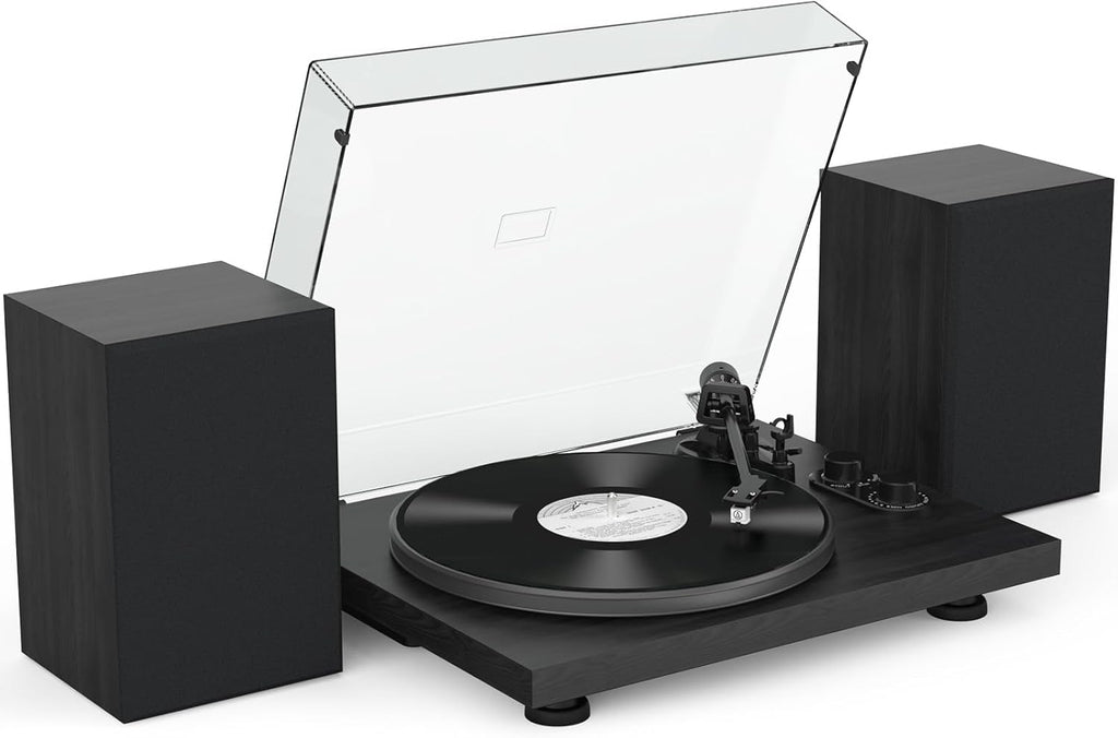 Udreamer Vinyl Record Player, Turntable with 40W Speakers, Bluetooth Input Output and USB Record, Vintage LP Player with AT-3600L Cartridge, Built-in Phono Preamp, Counterweight and Pitch, Black