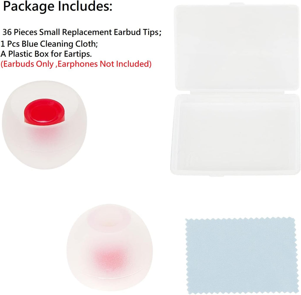 36 Pieces Small Earbud Tips Soft and Comfortable Ear Bud Replacement Pieces Silicone Fit Most in-Ear Headphones，Inner Hole 3.8mm -5.5mm，Small White and Red Replacement Eartips