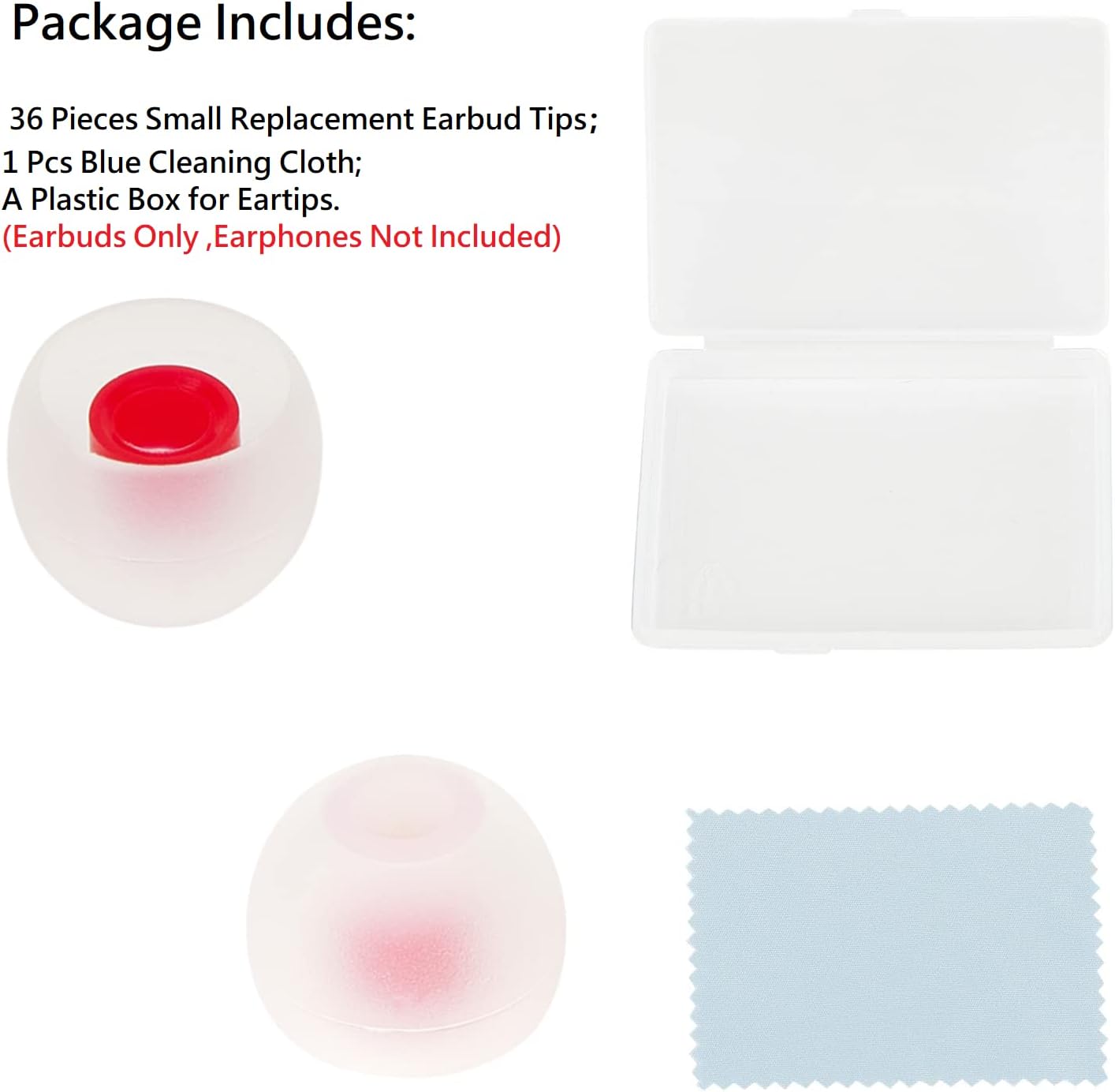 36 Pieces Small Earbud Tips Soft and Comfortable Ear Bud Replacement Pieces Silicone Fit Most in-Ear Headphones，Inner Hole 3.8mm -5.5mm，Small White and Red Replacement Eartips