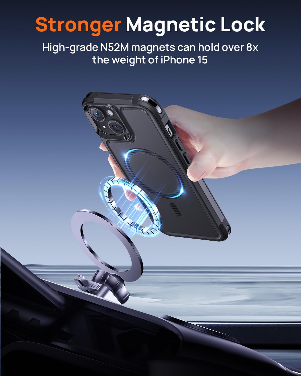 Lanhiem Magnetic for iPhone 15 Case with Privacy Screen Protector, 10 FT Military Grade Shockproof Heavy Duty Case Protective Phone Cover Compatible with MagSafe for iPhone 15 (Black)