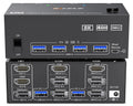 HDMI Displayport KVM Switch 3 Monitors 2 Computers 8K@60Hz/4K@144Hz, USB3.0 KVM Switches for 2 PC Sharing Triple Monitor and Keyboard Mouse with Power Adapter,Wired Extend Controller and USB3.0 Cables