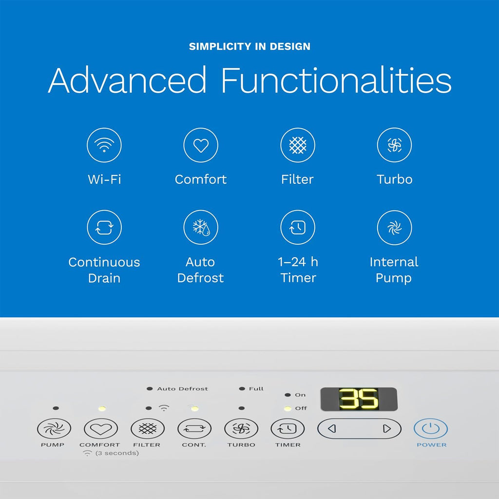 hOmeLabs 50 Pint Wi-Fi Dehumidifier with Pump for up to 7,000 Sq Ft (MAX 120 Pint at 95°F, 90% RH) – High Capacity Moisture Removal for Large Rooms, Offices, and Basements