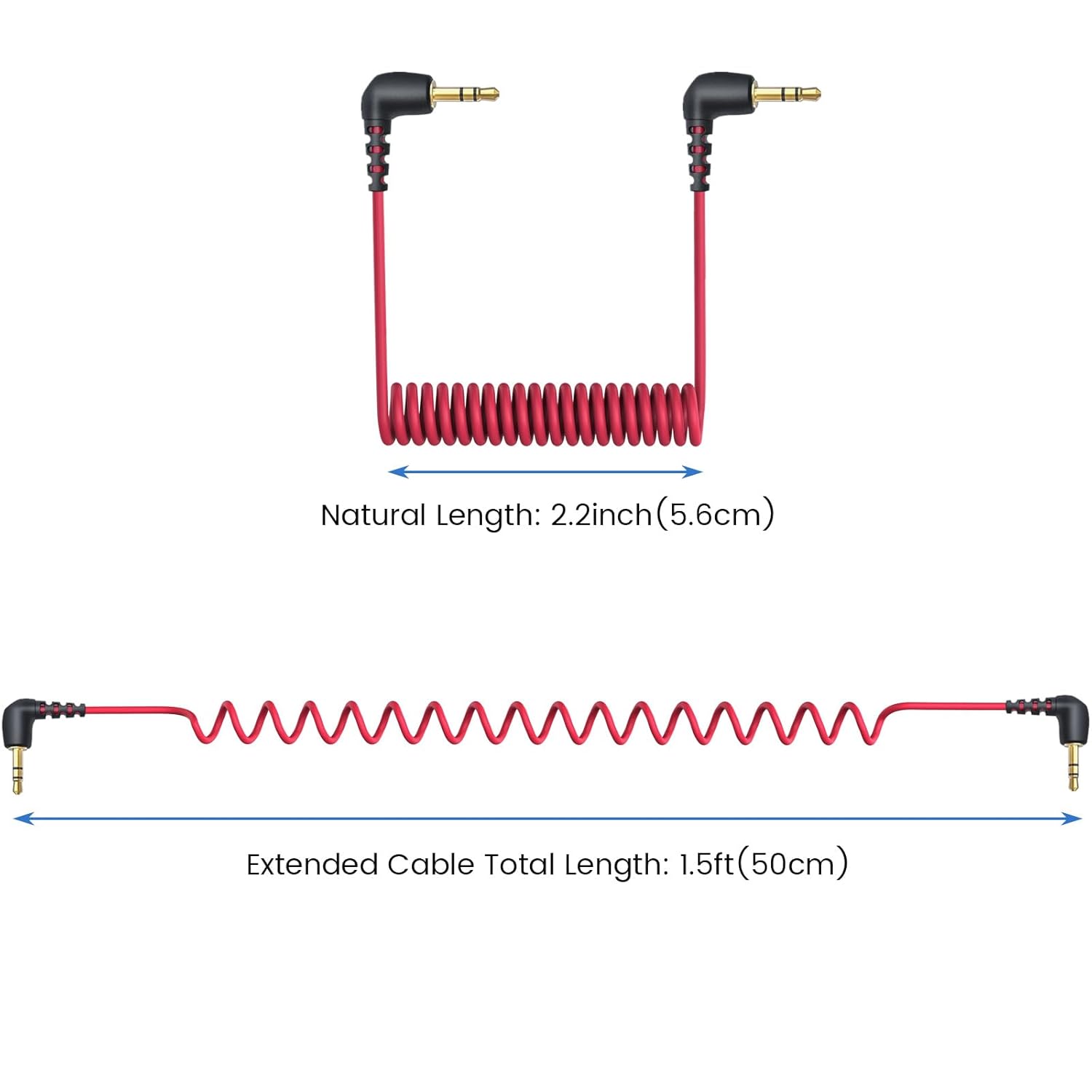 2-Pack 3.5mm Microphone Cable Compatible with Rode Wireless Pro / Wireless Go 2 / DJI Mic 2 and Hollyland Lark M1 M2 150 Max Duo, Coiled Dual 3.5mm TRS Patch Cable Audio Mic Cord for DSLR Cameras