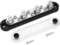 DAIERTEK Negative Bus Bar 12V Marine 4 x 5/16" (M8) Terminal Studs 6 x M4 (#8) Terminal Screws Gound Bus Bar Black Negative Power Distribution Block for Automotive Boat Solar System