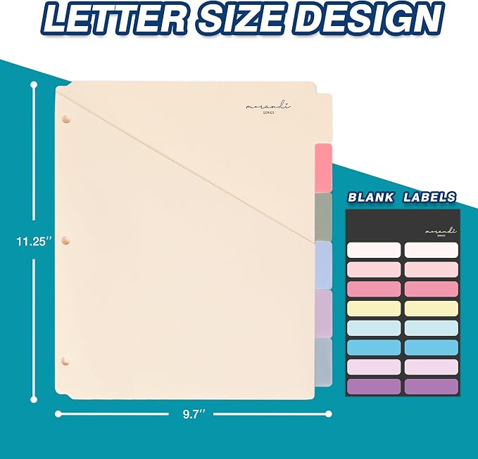 H4D 6-Tab Plastic Binder Dividers, 2 Pockets, Pastel Colors, 6 Sets | Made of - Image 2