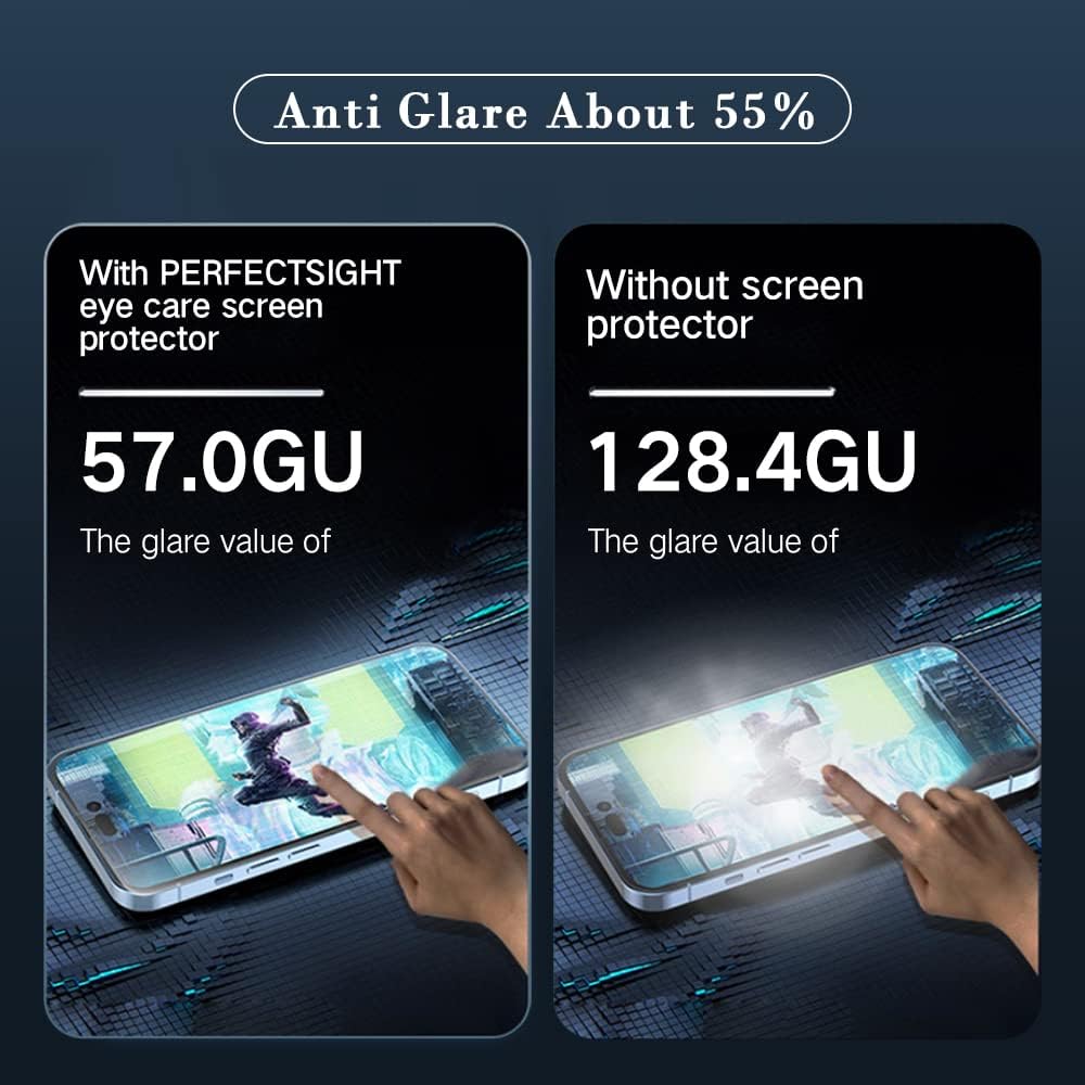 PERFECTSIGHT Sapphire Anti Glare Anti Blue Light Screen Protector Designed for iPhone 14 Pro - Eye Protection Diamond Hard Tempered Glass - Matte Military Grade Shatterproof Bubble Free (6.1 inch)