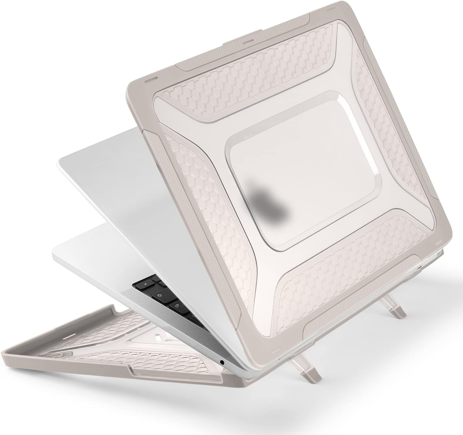 Batianda Case for New MacBook Air 13.6 inch 2025 M4 2024 2022 Release A3240 A3113 A2681 Model,Honeycomb Heavy Duty Protective Hard Shell with TPU Bumper Fold Kickstand & Keyboard Cover, Rock Gray
