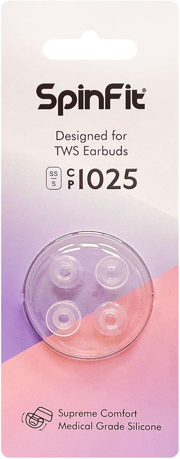 SpinFit CP1025- S/SS- Medical Grade Silicone Patented Ear Tips, Secure Fit and Supreme Comfort Fits MTW3, Galaxy Buds 2, Soundcore Space A40 & More (2 Pairs) (for Nozzle Diameter from 4-5.5mm)