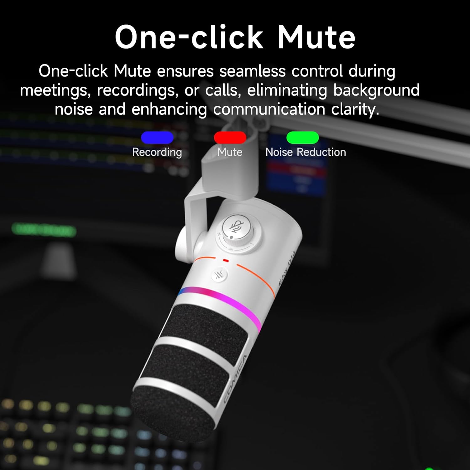 COMICA EJoy D10(A) USB Gaming Microphone – Boom Arm Mic with Noise Cancellation, XLR/USB-C, Real-Time Monitoring, Muting, RGB Professional Studio Mic for Gaming, Streaming, Podcast, Recording (White)