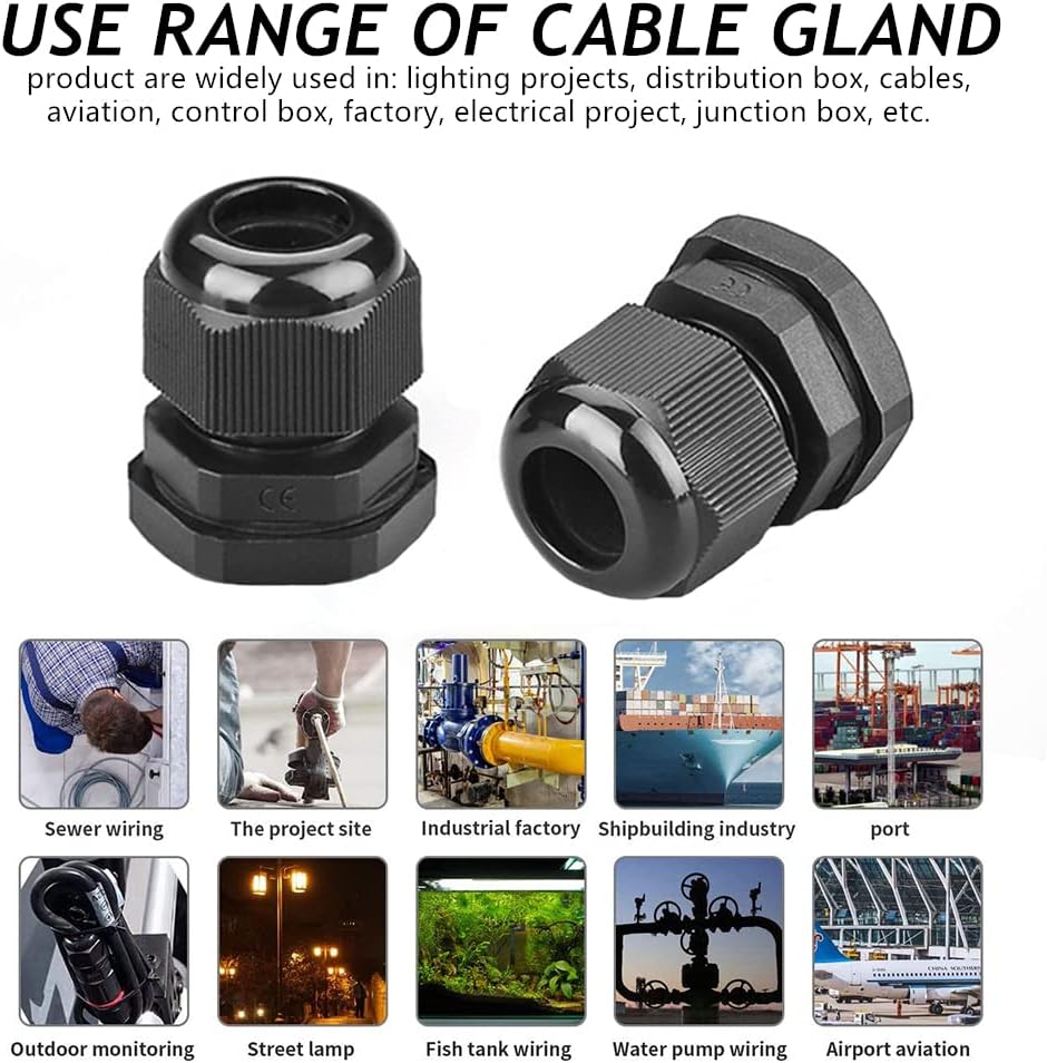 PENGLIN Cable Glands 1/2" NPT Nylon Cable Connector, Strain Relief Cord Connector, IP68 Waterproof Adjustable Locknut(1/2 Inch (50-Pack))