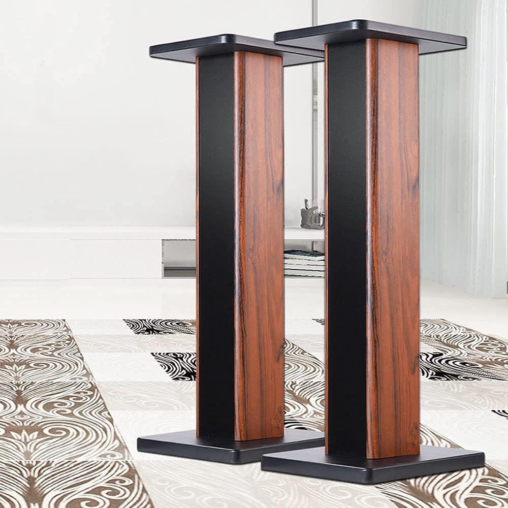 Speaker Stands Wood Grain Universal Floor Speaker Stands 24 Inch Floor Stand Mount Heavy Duty Surround Sound Speaker Stands for Home Theater with Sand Filling Tuning Function- 1 Pair