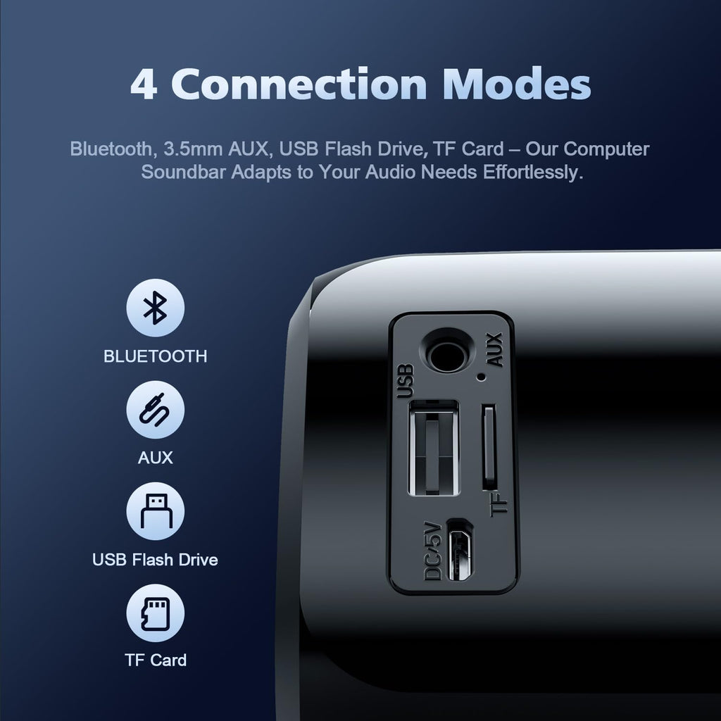 Computer Speakers for Desktop PC, HiFi Stereo Poratble 5.3 Bluetooth Computer Speakers, Computer Sound bar, 3.5mm Aux-in Pc Soundbar with Deep Impactful Bass, Gaming Speakers for PC,Laptop,Tablet