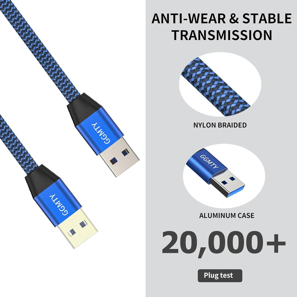USB to USB Cable 25FT,Durable Braidedfor USB 3.0 Male to Male Type A to Type A Cable Data Transfer Compatible with Hard Drive, Laptop, DVD Player, TV, USB 3.0 Hub, Monitor, Camera, Set Up Box and More