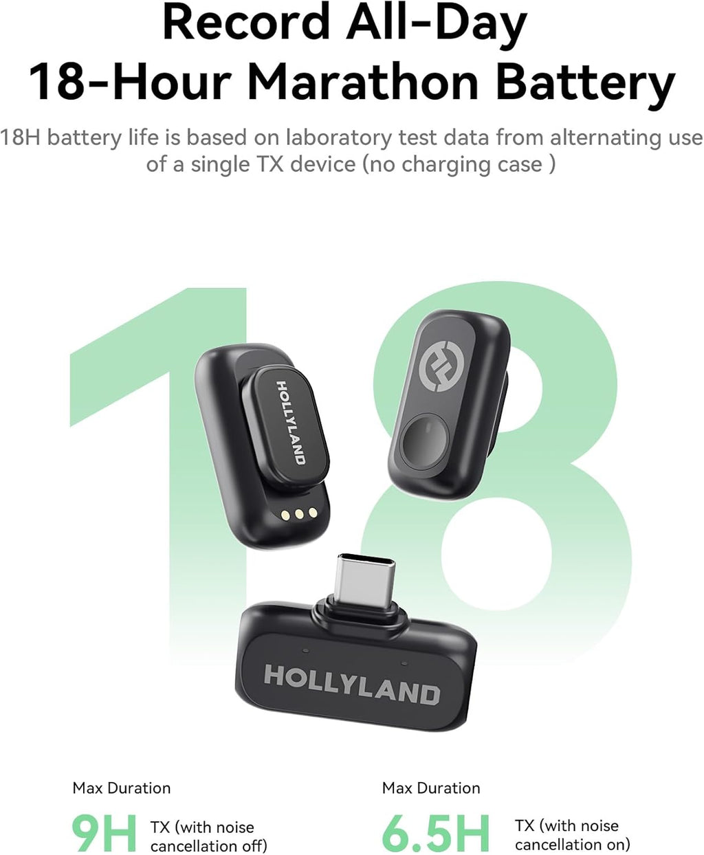 Hollyland Lark A1 Wireless Microphone for iPhone 15/16 & Android, 48kHz/24-bit, 3-Level Intelligent Noise Cancel, Magnetic Mini Microphone for YouTube, Podcast, Vlogging (Black, 2TX + USB-C RX)