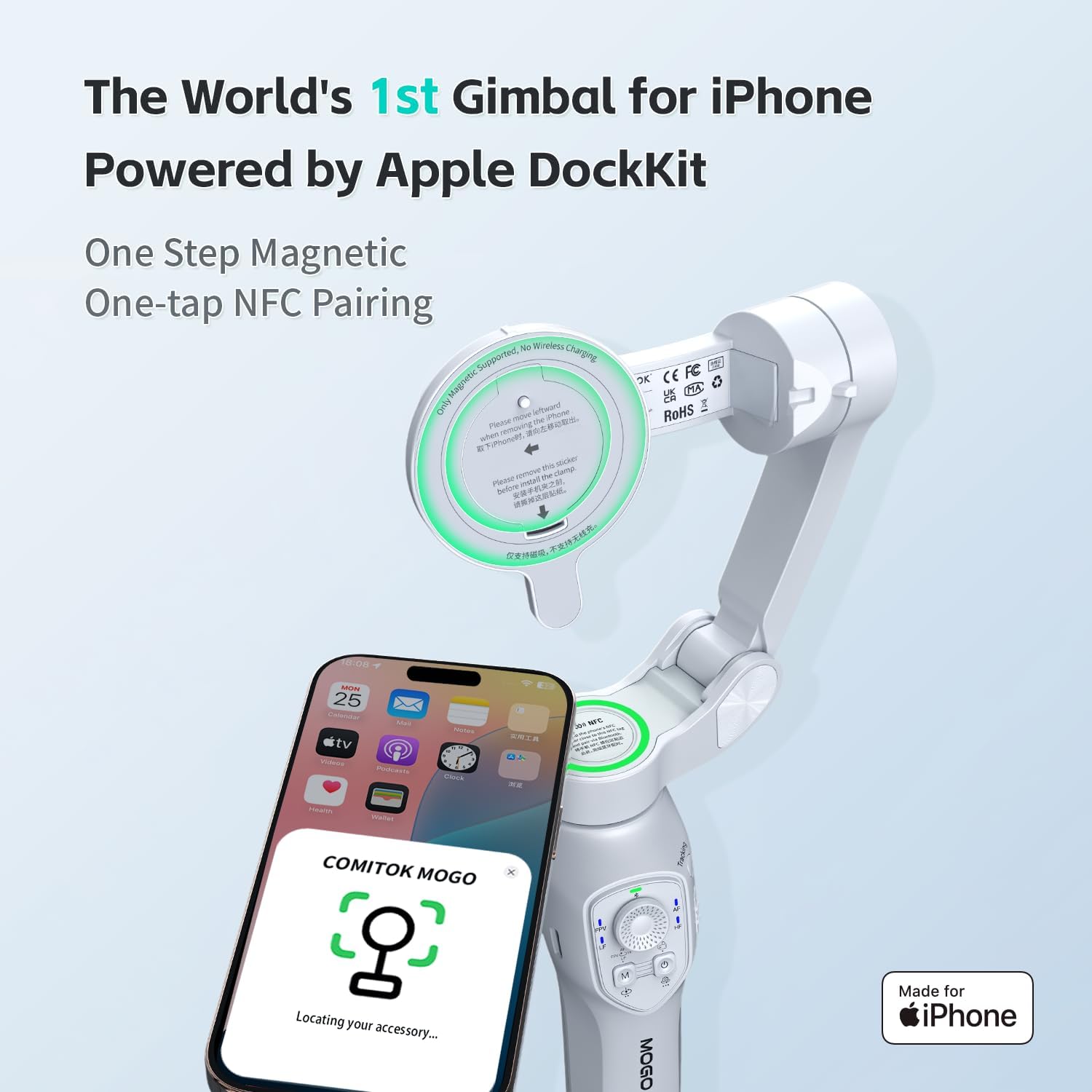 Only for iPhone, MOGO [Apple MFi Certified] Gimbal Stabilizer for iPhone Stabilizer for Video Recording and Control Native Camera by Remote Control and Apple Watch, OTA Upgrade Supported