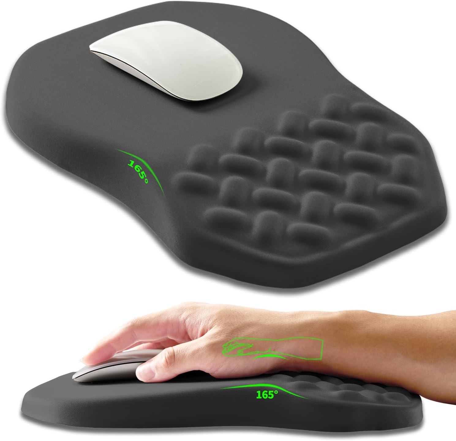 Ergonomic Slope Mouse Pad Wrist Support, Wrist Rest Mousepad for Carpal Tunnel Pain Relief with Massage Bulge and Slow Rebound Memory Foam (12x8 inch, Dark Gray)