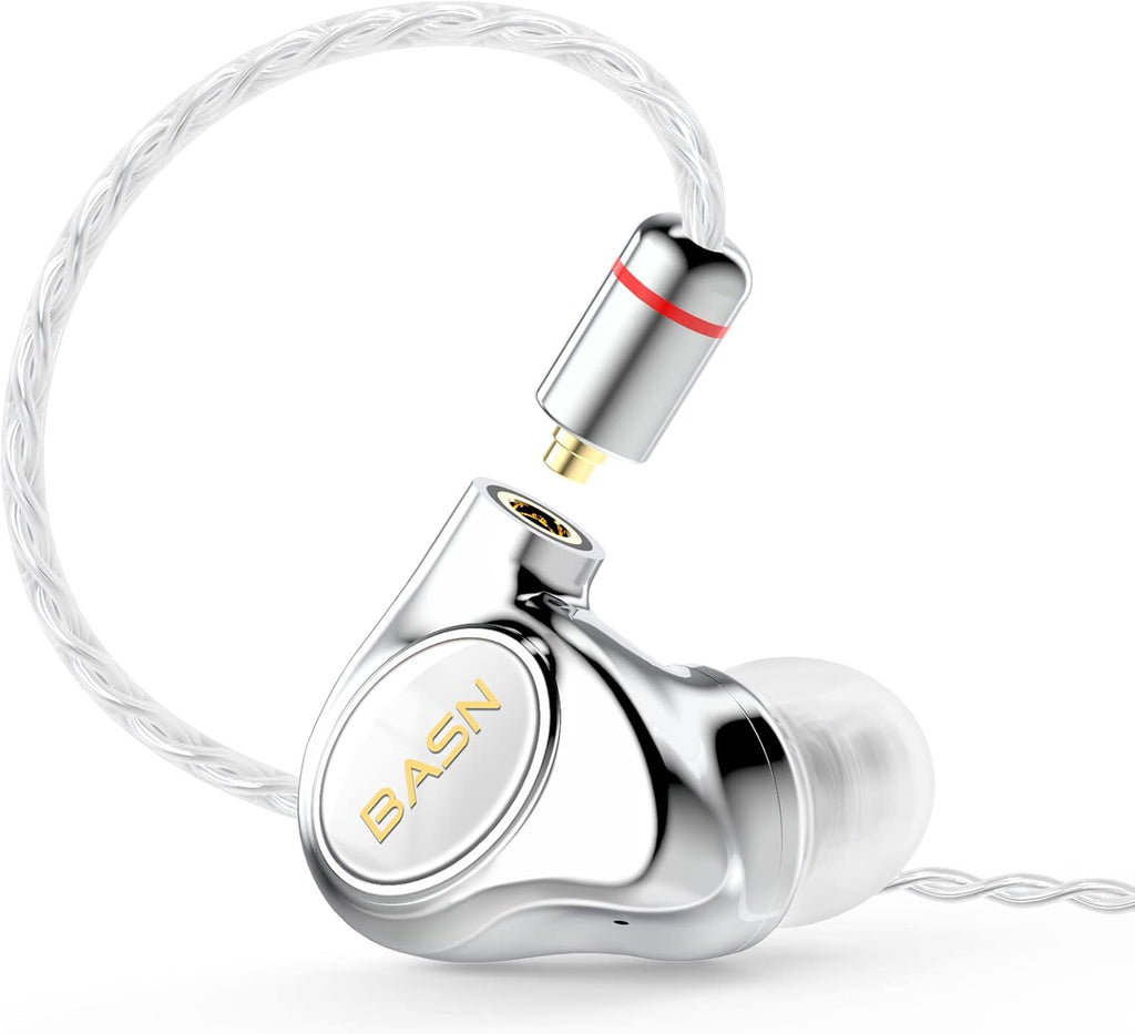 BASN Metalen PRO 4 Drivers in-Ear Monitors Headphones for Musicians, Noise Isolating Enhanced Bass Sound Earphones with CNC Metal Craft Shell, Wired Upgraded Detachable MMCX Cables(White)