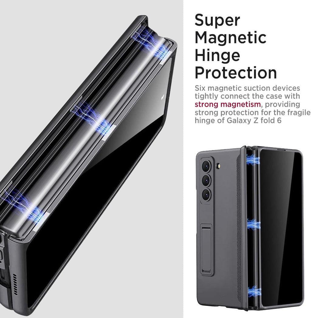 Miimall for Galaxy Z Fold 6 Case with Privacy Screen Protector, Built-in Adjustable Kickstand & Magnetic Hinge & Upgraded Camera Protection All-Inclusive Protective Cases for Galaxy Z Fold 6 5G Grey