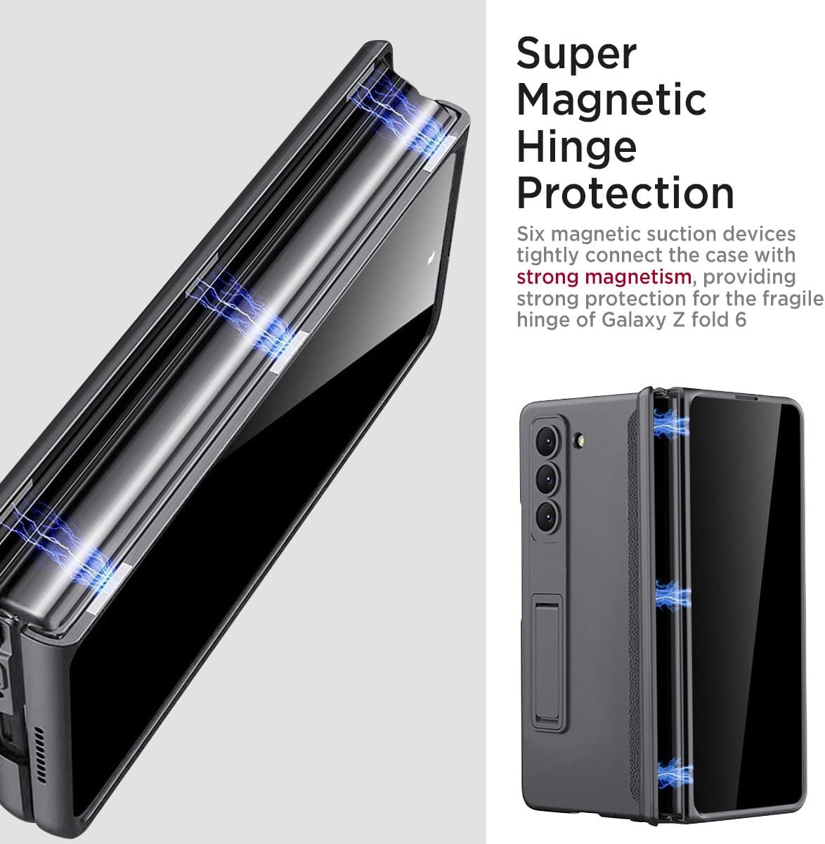 Miimall for Galaxy Z Fold 6 Case with Privacy Screen Protector, Built-in Adjustable Kickstand & Magnetic Hinge & Upgraded Camera Protection All-Inclusive Protective Cases for Galaxy Z Fold 6 5G Grey