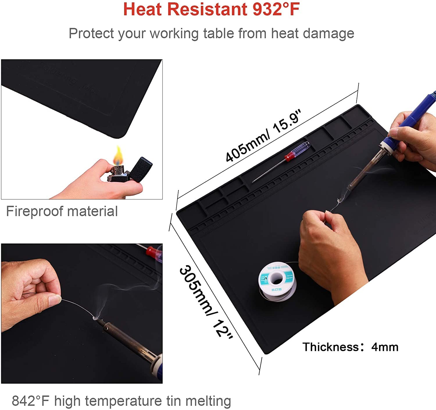 Premium Heat Resistant 932°F Anti Static Mat, HPFIX ESD Mat with Grounding Wire, Grounding Plug, and ESD Wristband, Silicone Soldering Repair Mat for Computer, PC Building, Eelectronics