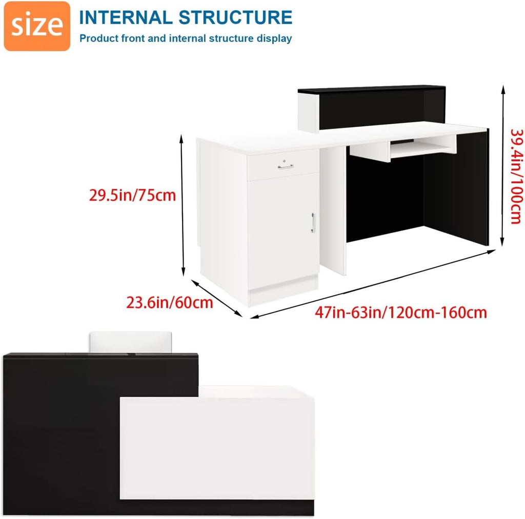 Reception Desk with Counter Modern Checkout Counter with Lockable Drawer Keyboard Tray Receptionist Desk for Office Salon Reception Table E Left 47inch/120cm