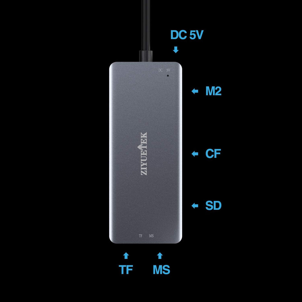 CF Card Reader,USB 3.0 to Compact Flash Memory Card Reader Adapter 5Gbps Read 5 Cards Simultaneously for SDXC, SDHC, SD, Micro SDXC, Micro SD, Micro SDHC, M2, MS, CF and UHS-I Card (Grey)