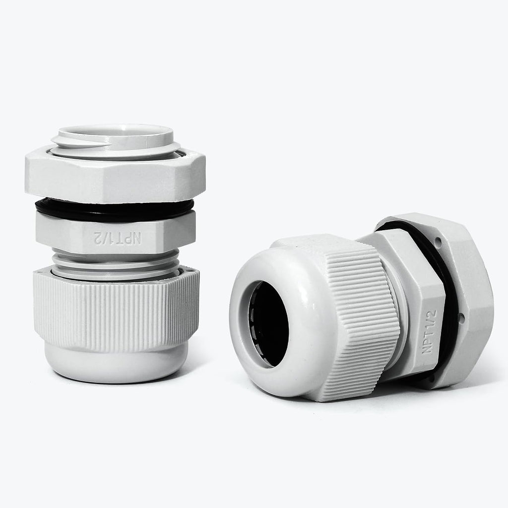 20 Pcs 1/2" NPT Nylon Cable Glands, IP68 Waterproof Adjustable Cord Grip Cable Connector Strain Relief Wire Protectors for 6-12mm Cable Diameter, Grey