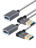 CableCreation [2-Pack Short USB 3.0 Extension Cable Right Angle, 1FT Male to Female Extender Cord for Flash Drives, Keyboard, Scanners, PlayStation, 0.3m, Space Grey