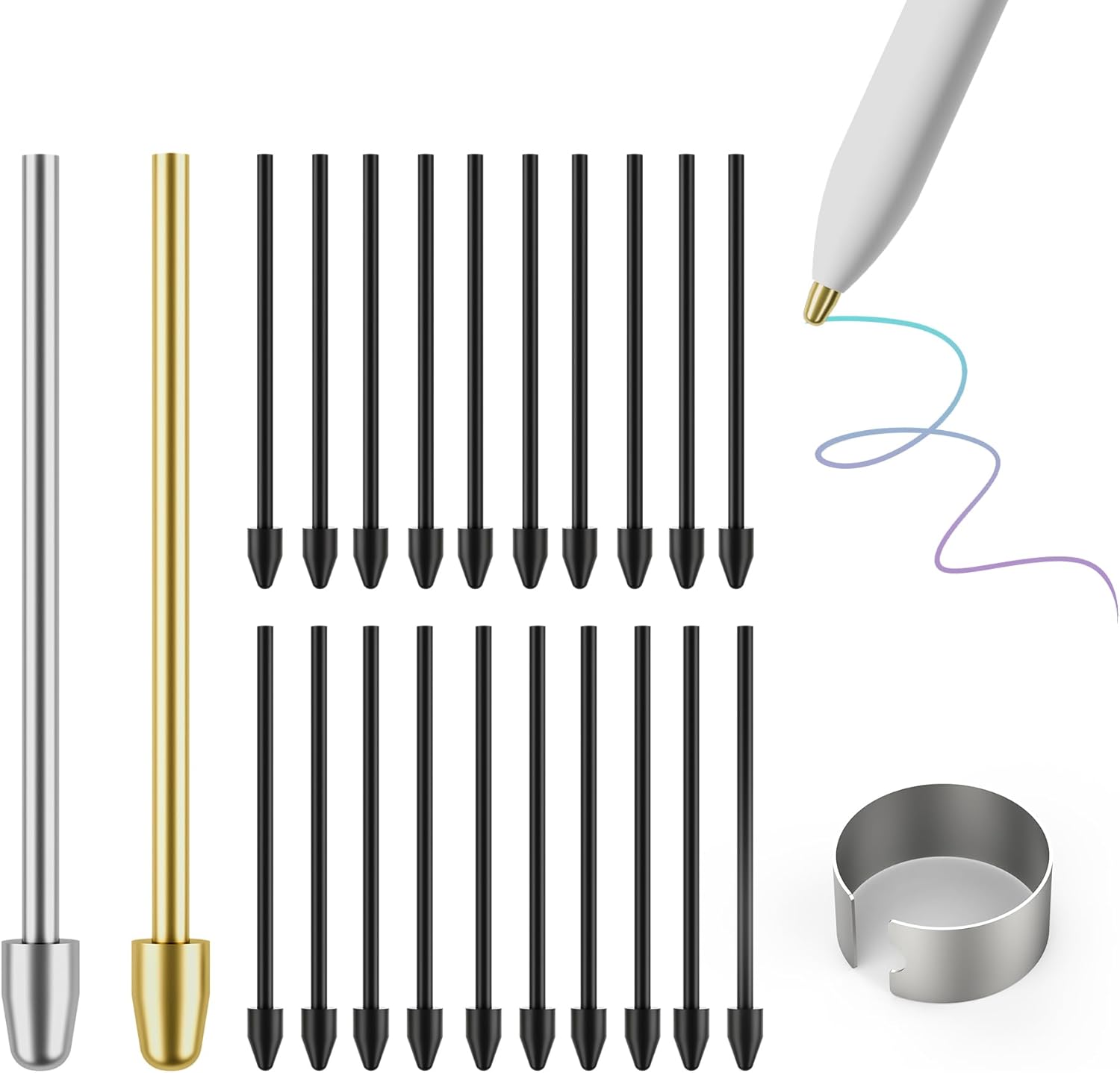 for Remarkable 2 Pen Tips,AHBTEYM Metal Tips,Replacement Nibs Refill Accessories for Remarkable 1/2 Stylus/Marker Plus/Scribe Pen-22Pcs(Gold/Sirvel)