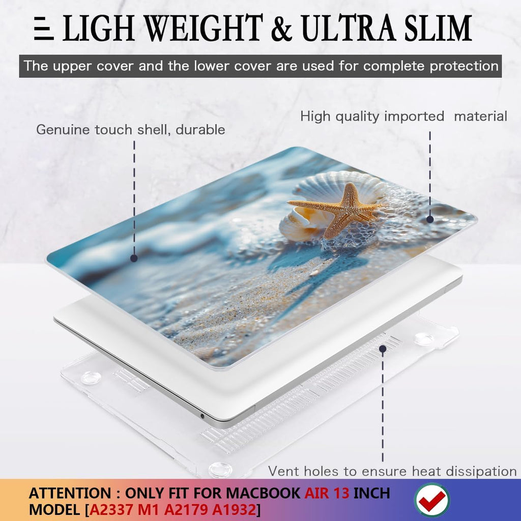 CISSOOK Compatible with MacBook Air 13-inch Case 2021 2020-2018 Release M1 A2337 A2179 A1932 Model with Touch ID, Plastic Hard Shell Protective Case with Keyboard Cover Screen Protector, Beach&Shell