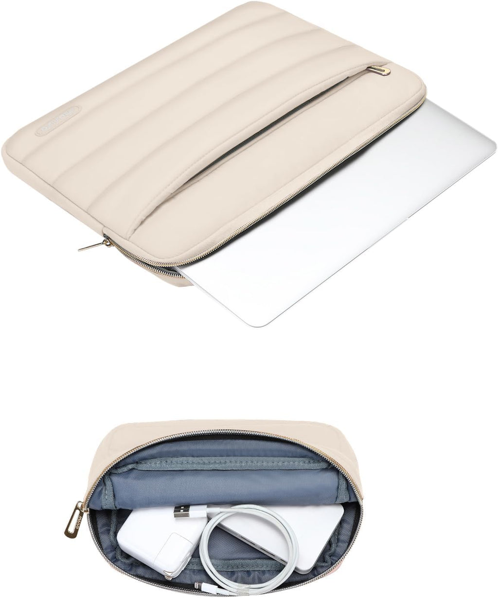 MOSISO 17-17.3 inch Laptop Case, 17.3 inch Puffy Laptop Sleeve Compatible with Dell XPS/HP Pavilion/Ideapad/Acer/Alienware/HP Omen Notebook Computer, Polyester Horizontal Bag with Small Case, Sand