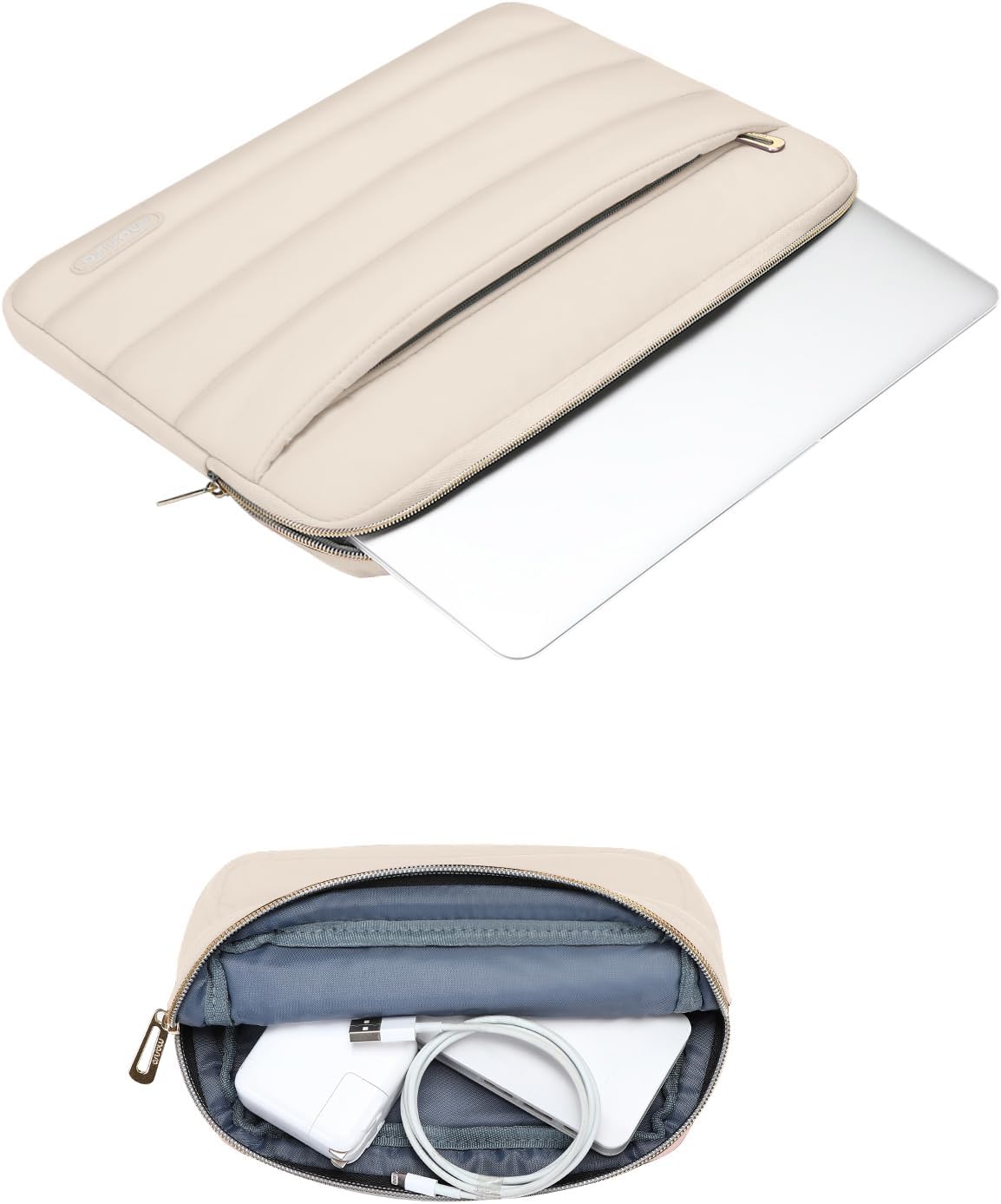 MOSISO 13.3 inch Laptop Case, 13-13.3 inch Puffy Laptop Sleeve Compatible with MacBook Air 13 13.6 M4 M3 M2 M1/Pro 13/Pro 14, HP Dell ASUS Lenovo,Polyester Horizontal Bag with Small Case, Sand