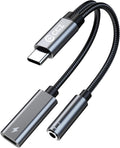 USB C Splitter for KZ ZS10 PRO, CCZ CA01 USB C to 3.5mm Audio Headphone and Charger Adapter, Type C Headphone Splitter 1 in 2 Out, IEM Cable DAC Dongle for Samsung Galaxy S25/S24/S23/S22 (USBC-3.5MM)